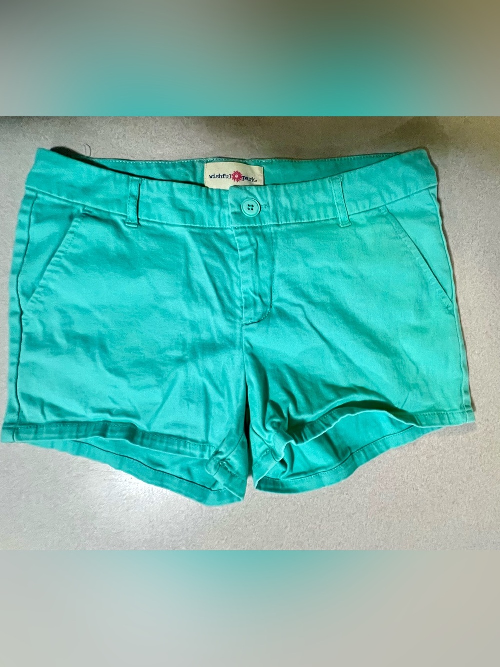 Wishful Park Turquoise Cotton Blend Casual Shorts